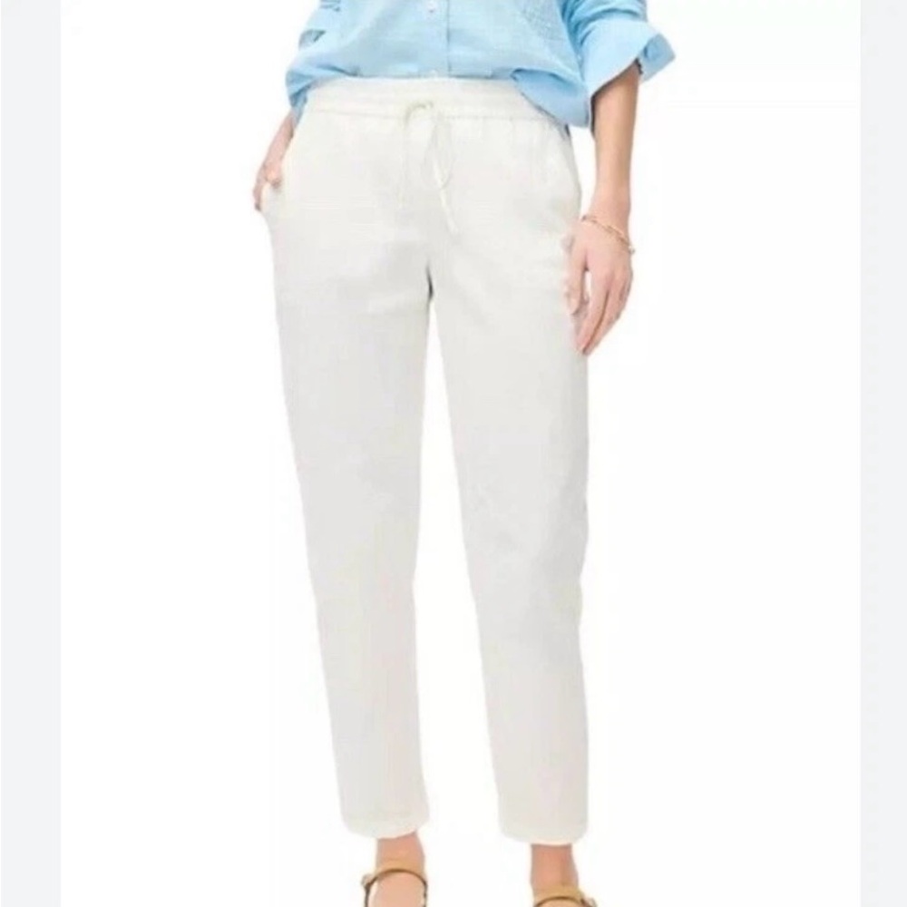 J. Crew White Drawstring Ankle Cropped Pants Linen/Cotton Blend with Cuffs Sz 10 - Picture 2 of 12
